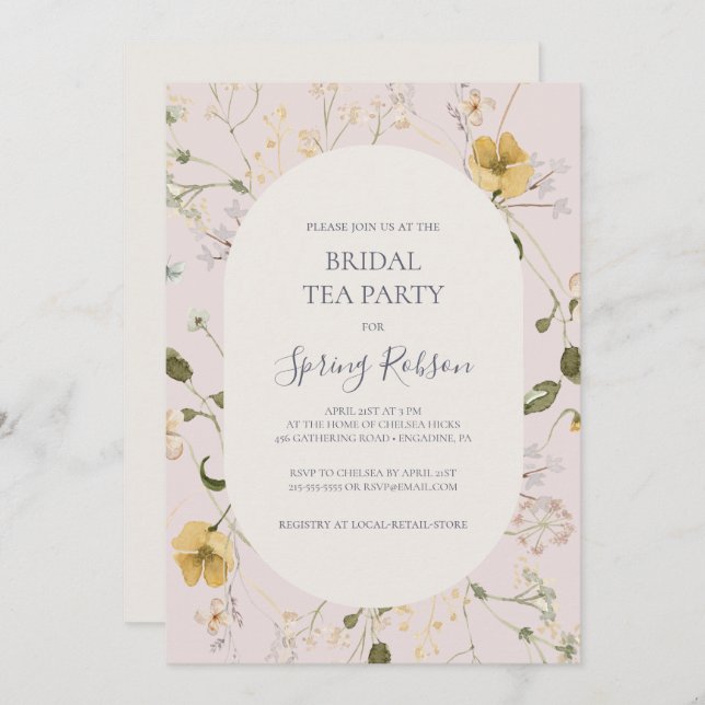 Spring Wildflower | Blush Bridal Tea Party Invitation (Front/Back)
