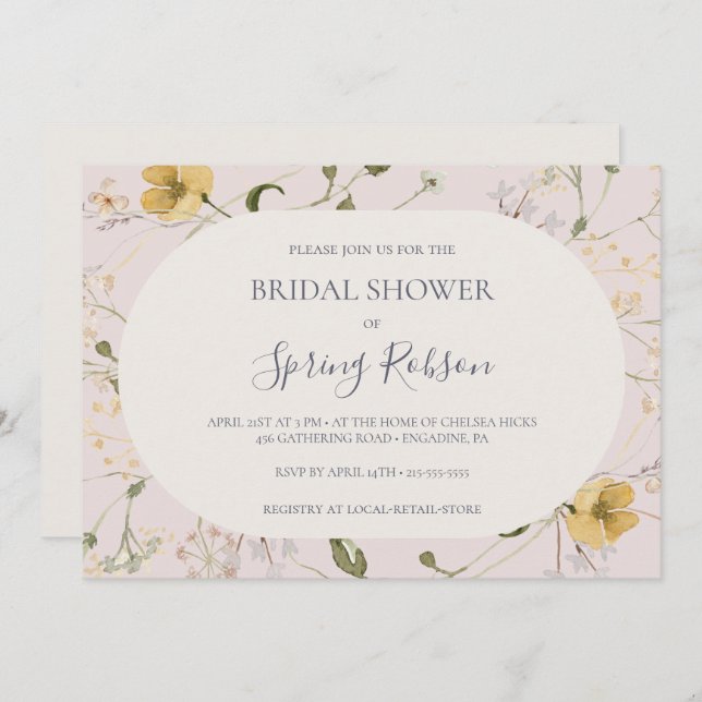 Spring Wildflower | Blush Horizontal Bridal Shower Invitation (Front/Back)