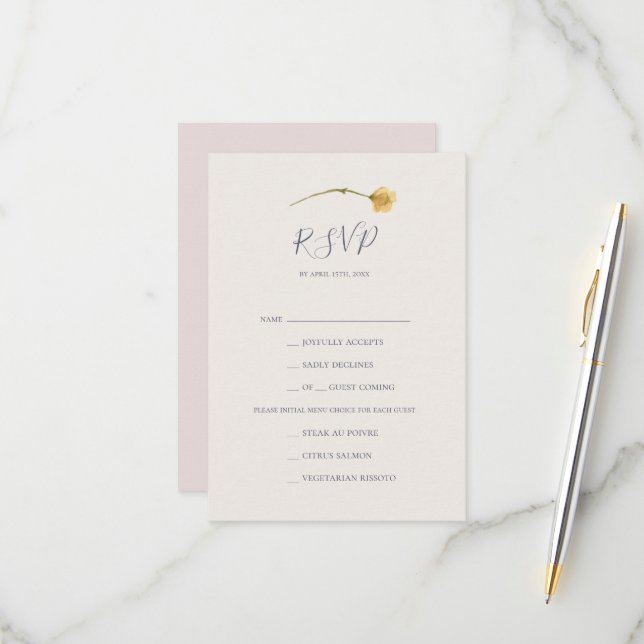 Spring Wildflower | Blush Menu Choice RSVP Card (Front/Back In Situ)