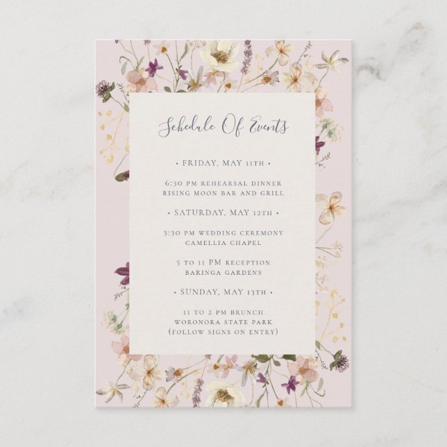 Spring Wildflower | Blush Schedule of Events Card (Front)