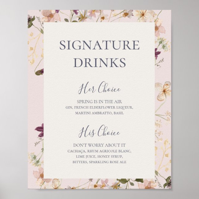 Spring Wildflower | Blush Signature Drinks Sign (Front)