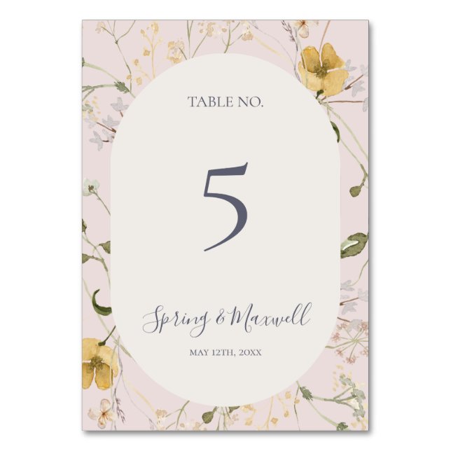 Spring Wildflower | Blush Table Number (Front)
