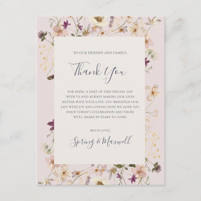 Spring Wildflower | Blush Thank You Reception Card (Front)