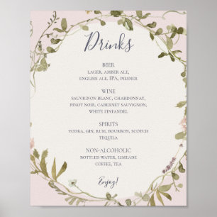 Spring Wildflower   Blush Wedding Drinks Menu Post Poster