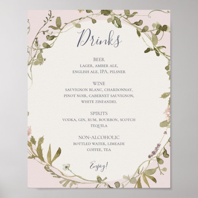 Spring Wildflower | Blush Wedding Drinks Menu Post Poster (Front)