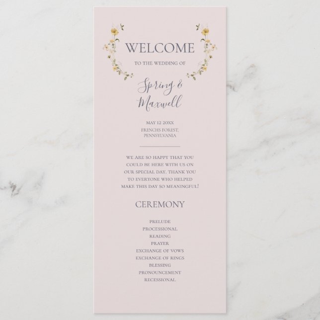 Spring Wildflower | Blush Wedding Program (Front)