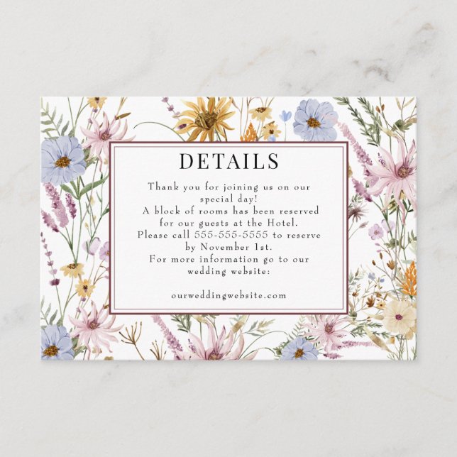 Spring Wildflower | Boho Chic Wedding | Details Enclosure Card (Front)