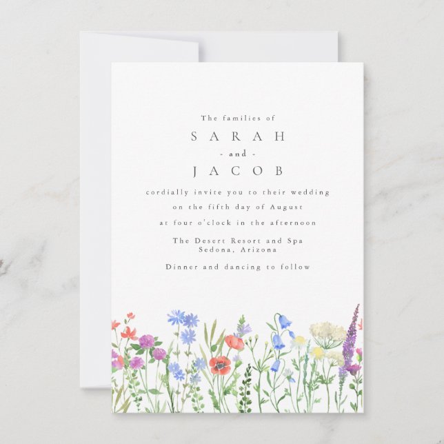 Spring Wildflower Boho Garden QR Code Wedding Invitation (Front)