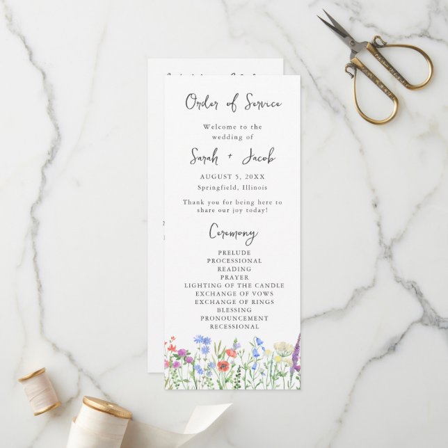 Spring Wildflower Boho Garden Wedding Program (Front/Back In Situ)