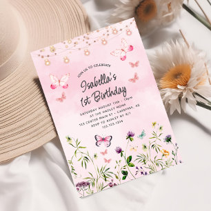 Spring Wildflower Butterfly1st Birthday Invitation