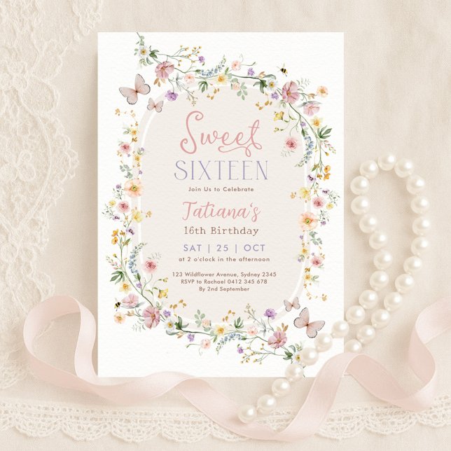 Spring Wildflower Butterfly Garden Sweet 16 Invitation (Creator Uploaded)