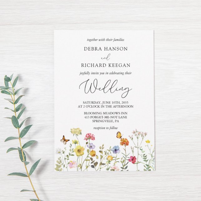 Spring Wildflower Colourful Boho Botanical Wedding Invitation (Creator Uploaded)
