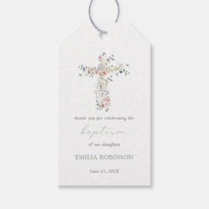 Spring Wildflower Cross Girl Baptism Favour Tag