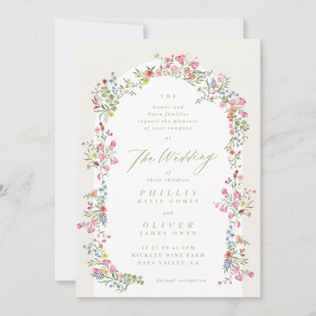 Spring wildflower delicate pretty garden wedding invitation (Front)