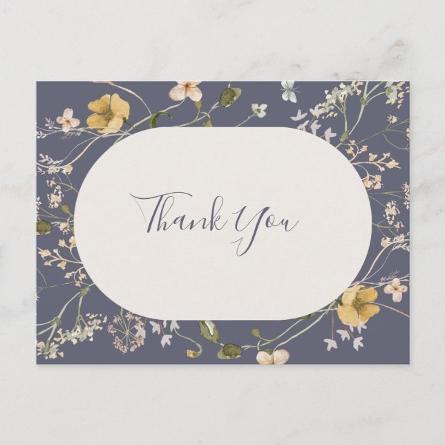 Spring Wildflower | Dusty Purple Wedding Thank You Postcard (Front)