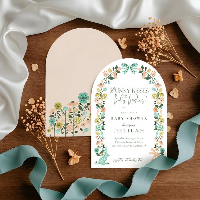 Spring Wildflower Easter Bunny Baby Shower Bow Invitation (Spring Wildflower Easter Bunny Baby Shower Bow Invitation)