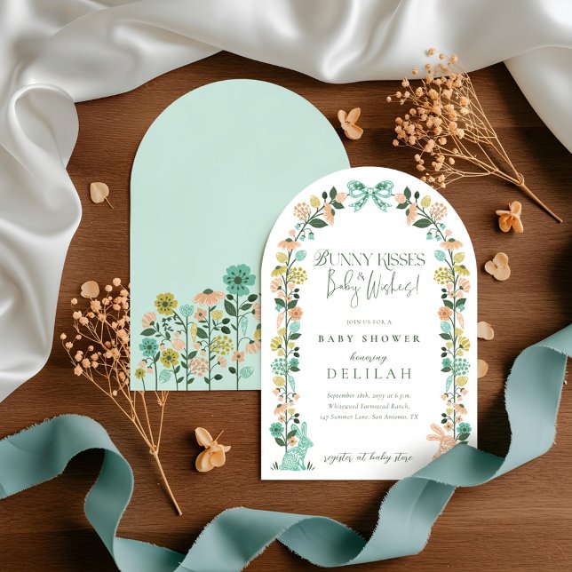 Spring Wildflower Easter Bunny Baby Shower Bow Invitation (Spring Wildflower Easter Bunny Baby Shower Bow Invitation)