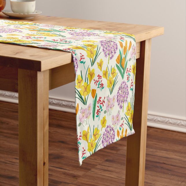 Spring Wildflower Easter – Yellow Crocus Floral Short Table Runner (In Situ)