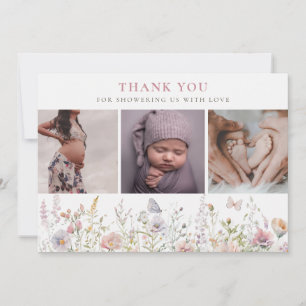 Spring Wildflower Field Baby Shower 3 Photos Thank You Card