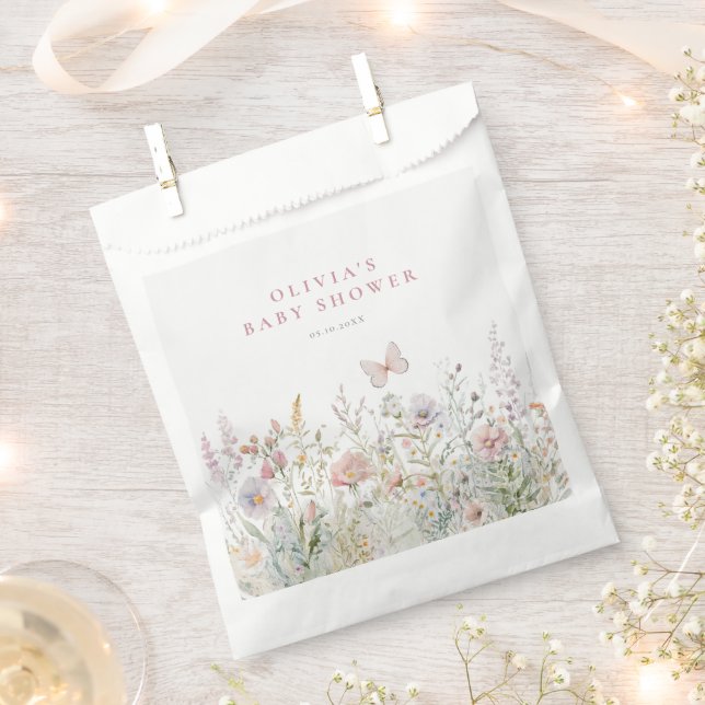 Spring Wildflower Field Butterfly Baby Shower Favour Bag (Clipped)