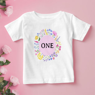 Spring Wildflower First Birthday Baby Girl T-Shirt