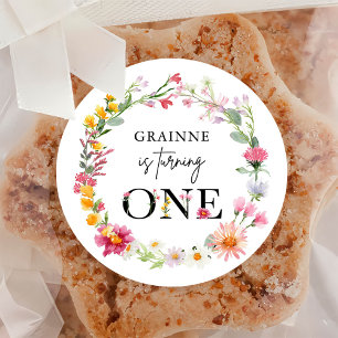Spring Wildflower First Birthday Party Classic Rou Classic Round Sticker