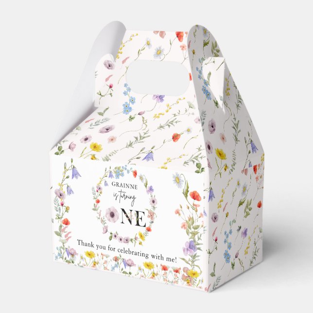 Spring Wildflower First Birthday Party Favour Box (Back Side)