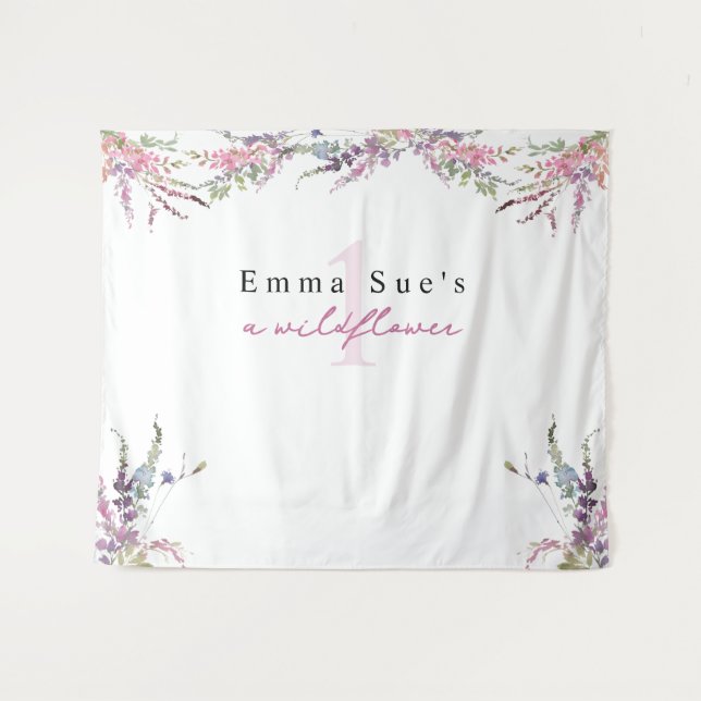Spring Wildflower Floral Birthday Backdrop Banner Tapestry (Front (Horizontal))