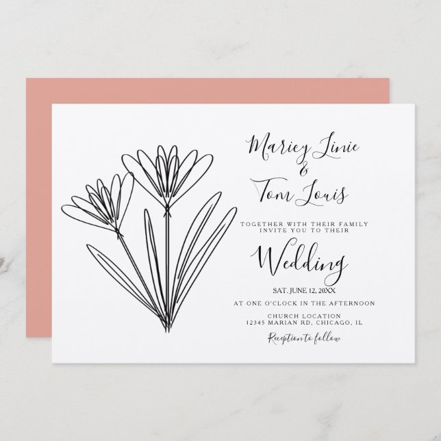 Spring Wildflower Floral Hand Drawn Paper Kraft Invitation (Front/Back)