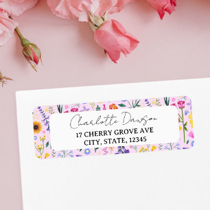 Spring Wildflower Floral Pink Girly Return Address Label