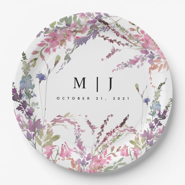 Spring Wildflower Floral Wedding Paper Plate (Front)