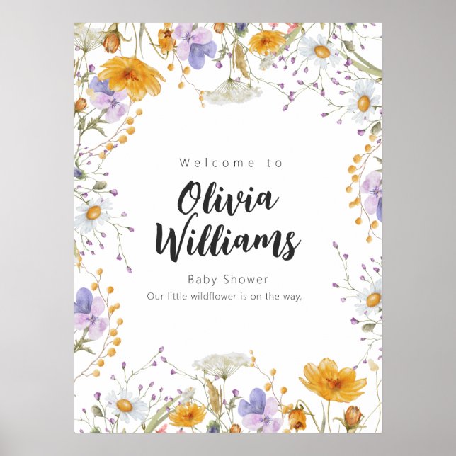 Spring wildflower floral Welcome Baby Shower Poster (Front)