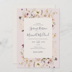 Spring Wildflower Frame Blush Casual Wedding Invitation