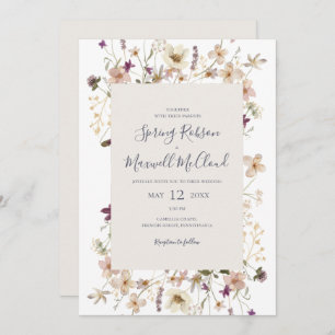 Spring Wildflower Frame White Casual Wedding Invitation