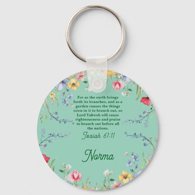 Spring Wildflower Garden Bible Verse Personalised Key Ring (Front)