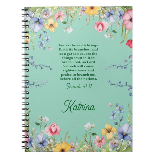 Spring Wildflower Garden Bible Verse Personalised Notebook (Front)