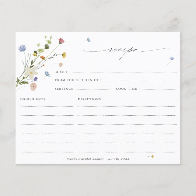 Spring Wildflower Garden chic Bridal Shower Recipe (Front)