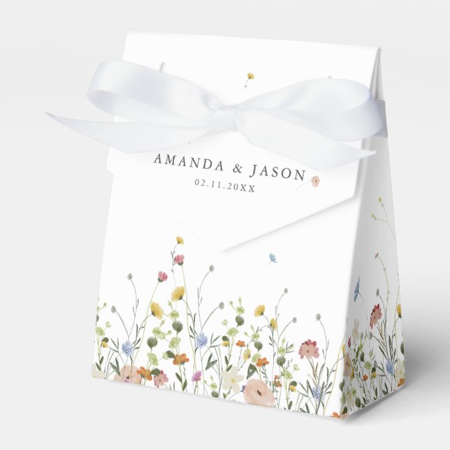 Spring Wildflower Garden Floral Minimalist Wedding Favour Box (Front Side)