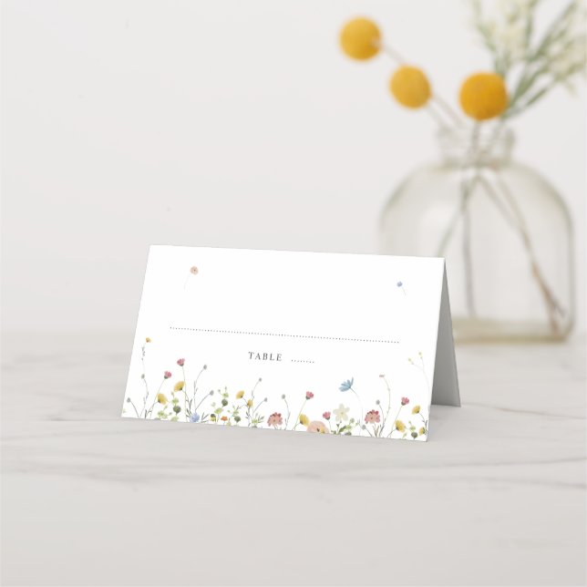 Spring Wildflower Garden Floral Minimalist Wedding Place Card (Front)