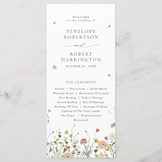 Spring Wildflower Garden Floral Minimalist Wedding Program (Front)