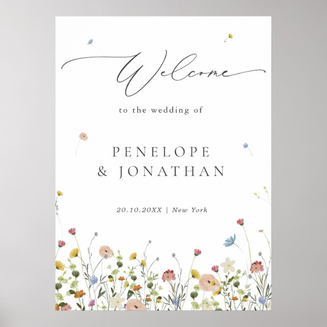 Spring Wildflower Garden Floral Wedding Welcome Poster (Front)