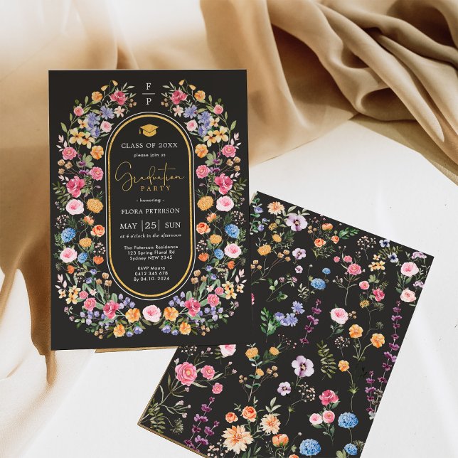 Spring Wildflower Garden Graduation Chalkboard Invitation (Creator Uploaded)