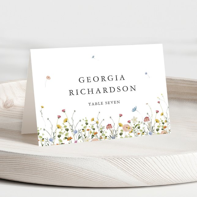 Spring Wildflower Garden Minimalist Place Card (Spring Wildflower Pastel Color Garden Floral Minimalist Wedding place card)