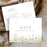 Spring Wildflower Garden Minimalist Wedding RSVP Postcard<br><div class="desc">Celebrate your special day with this elegant wildflower wedding RSVP postcard, featuring delicate watercolor florals and modern script typography. The soft floral border, minimalist layout, and pastel colour palette make it perfect for garden weddings, outdoor ceremonies, spring or summer celebrations, and boho or rustic themes. Fully customisable with your personal...</div>