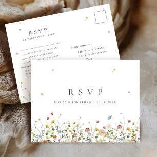 Spring Wildflower Garden Minimalist Wedding RSVP Postcard