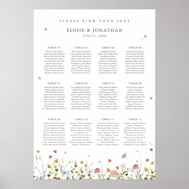 Spring Wildflower Garden  Wedding Seating Chart (Front)