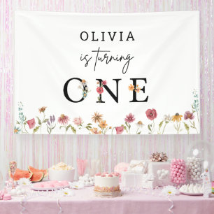 Spring Wildflower Girl 1st Birthday Party Banner
