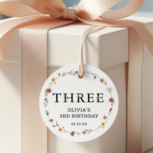 Spring Wildflower Girl 3rd Birthday Party Favour Tags