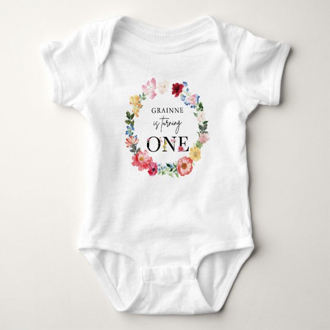 Spring Wildflower Girl First Birthday Party Baby Bodysuit (Front)