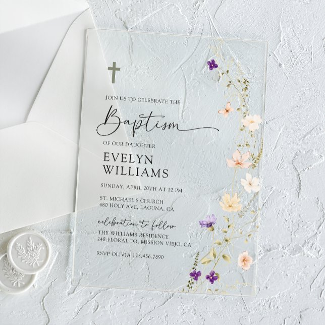 Spring Wildflower Girl Floral Baptism Acrylic Invitations (Creator Uploaded)